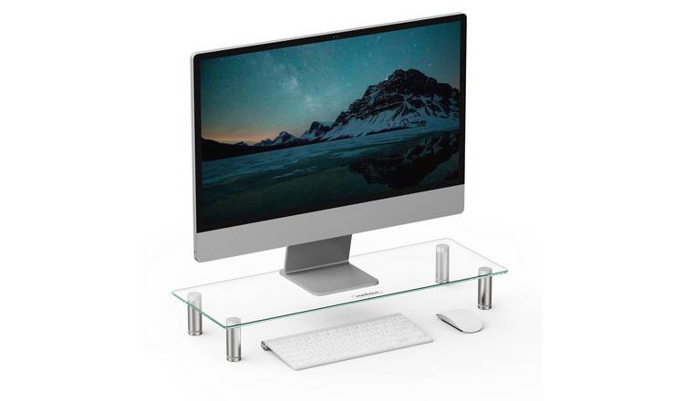 VonHaus 58x21cm Adjustable Tempered Glass Monitor Stand – Black