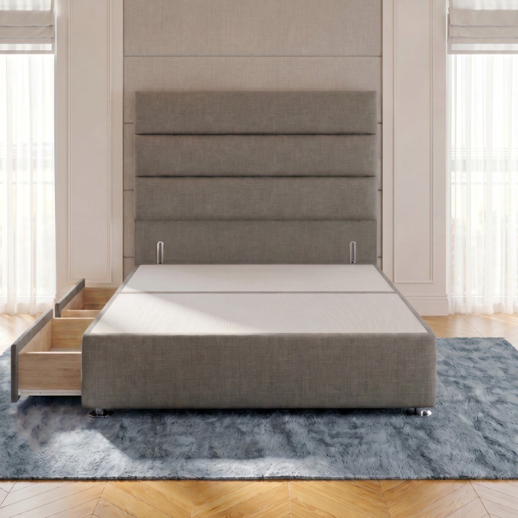 Somnior Regent Linen King 2 Drawer Divan Bed 54" Headboard - Silver - Image 3