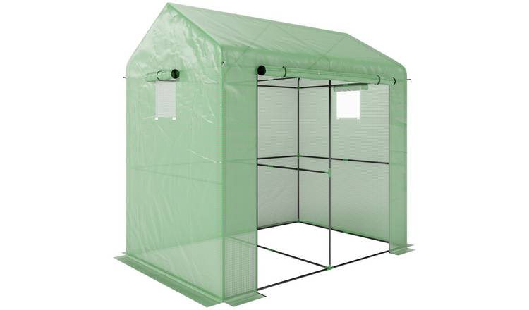 Outsunny PE Roll-up Door Walk-in Greenhouse – Green