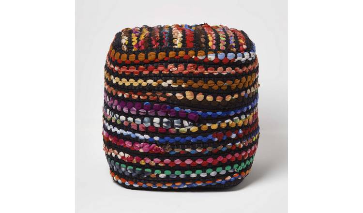 Homescapes Folk Woven Bean Filled Pouffe – 40 x 40 cm – Multicolour