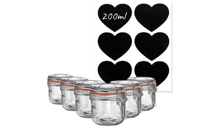 Argon Tableware Glass Storage Jars with Heart Labels - Pack of 6