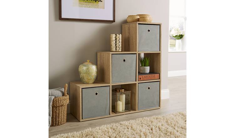 Home Source 6 Cube Step Storage Unit - Oak