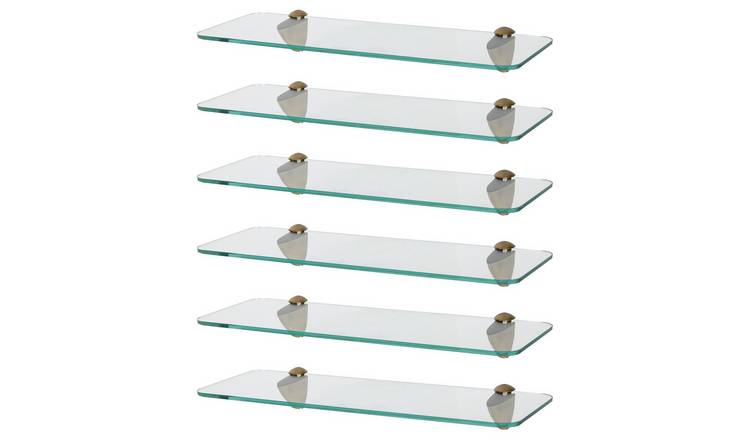 Harbour Housewares Rounded Glass Bathroom Shelves - Gold - Set of 6