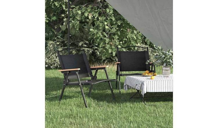 Walplus 2 Piece Oxford Fabric Camping Chairs - Black - 54 x 43 x 59 cm