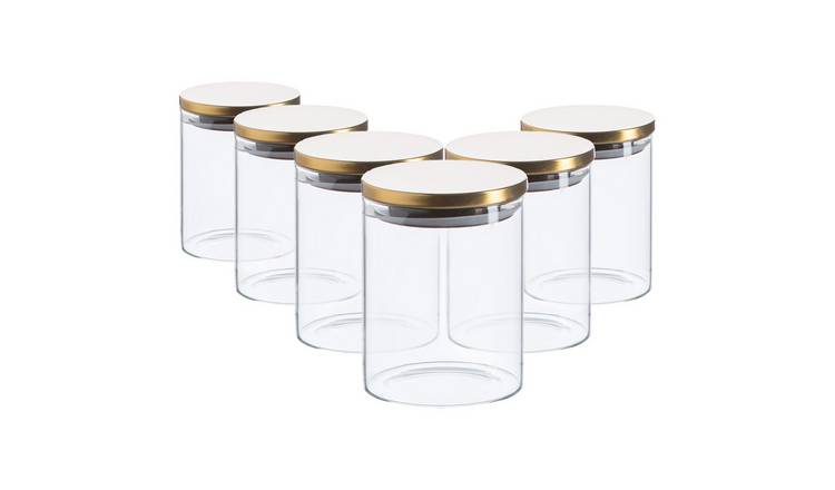 Argon Tableware Scandi Storage Jars with Metallic Lids - Gold - Set of 6