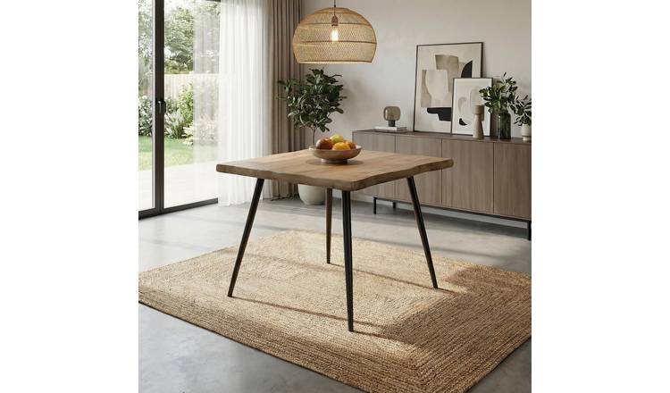 Home Source Avara Natural Grain Dining Table with Black Metal Legs - Oak
