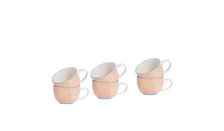 Nicola Spring Hand-Printed Cappuccino Cups - 250ml - Orange - Pack of 6