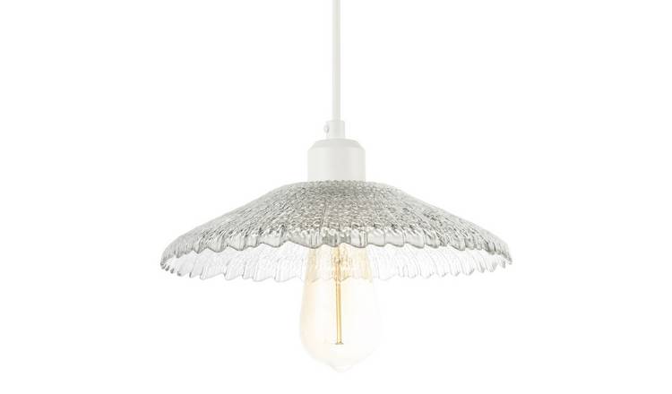 Happy Homewares Clear Textured Glass with Mushroom Pendant Shade - 27cm