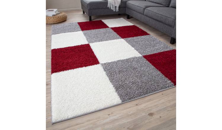 The Rugs Red Myshaggy Checkered Shaggy Rug - 200 x 290cm