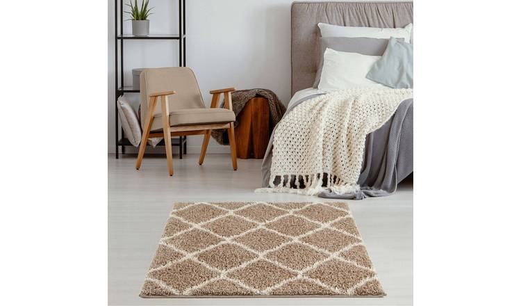 The Rugs Beige Moroccan Shaggy Lattice Square Rug - 120 x 120cm