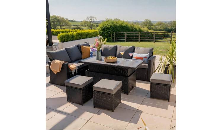 Furniture Maxi Rosen Metal Frame Rising Table Sofa Set With Cover - Black