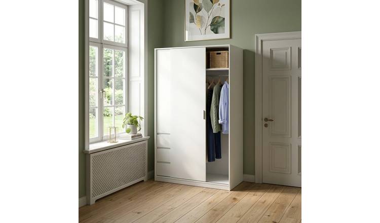 Home Treats 3 Drawer Sliding Wardrobe - White