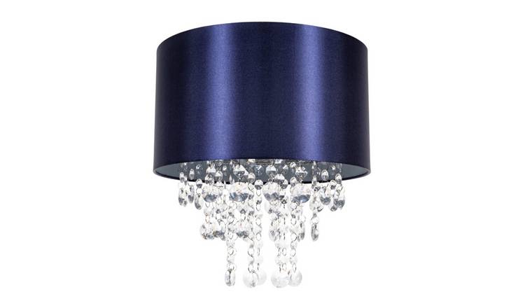 Happy Homewares Midnight Blue Satin Fabric with Acrylic Pendant Shade - 30cm