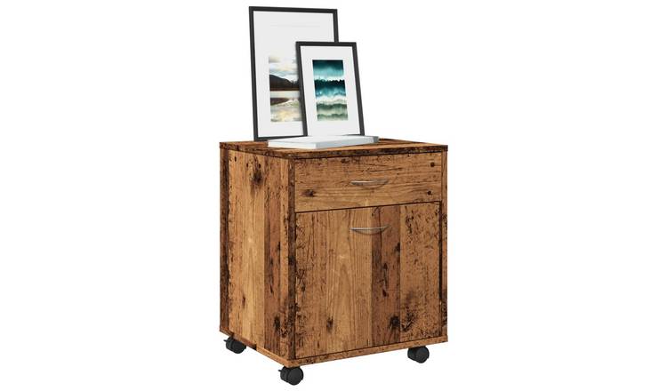 Walplus Engineered Wood Lockable Rolling Cabinet - Dark Wood - 45 x 38 x 54 cm