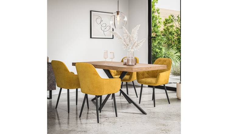 Furniture Online Donni Anika Oak Effect Dining Table & 6 Mustard Chairs