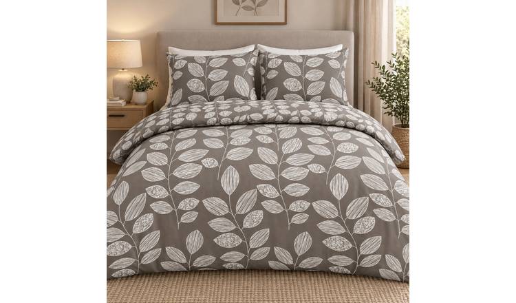 New Edge Blinds Leaves Grey Duvet Set - Double