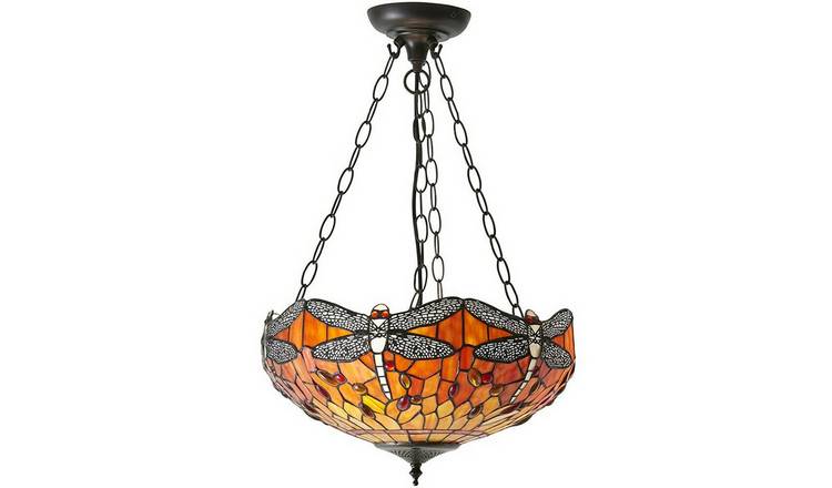 Loops Direct Tiffany Glass and Steel Pendant Light - Orange Dragonfly