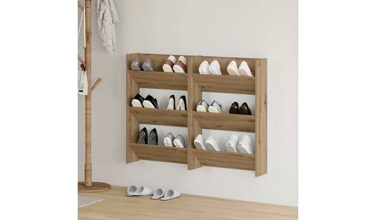 Walplus Pack of 2 Engineered Wood Shoe Cabinet - Artisan Oak - 60 x 18 x 90 cm