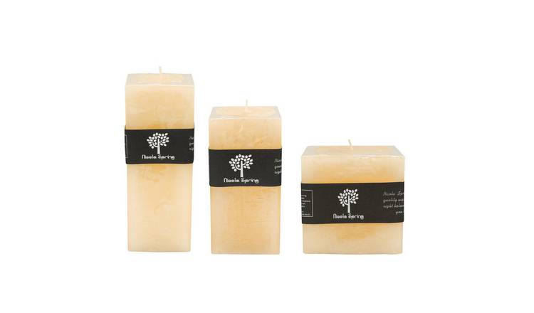 Nicola Spring Pack of 3 Square Vanilla Pillar Candles 3 Sizes - Cream