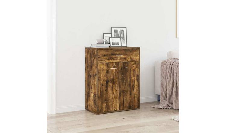 Walplus Engineered Wood 2 Door Sideboard - Smoked Oak - 60 x 30 x 75 cm