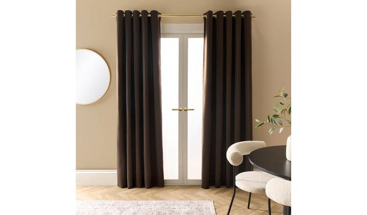 OHS Essentials Plain Eyelet Blackout Curtains 117 x 183cm - Brown