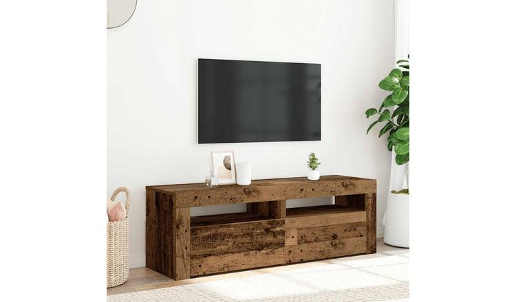 Walplus LED 2 Compartment TV Cabinet - Dark Wood - 120 x 35 x 40 cm