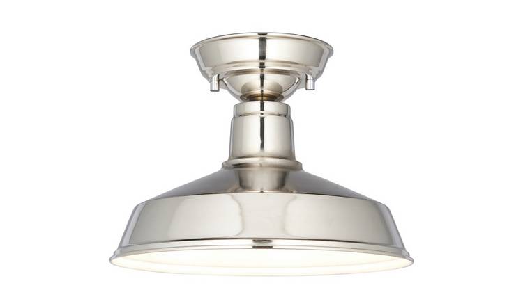 Loops Direct Steel Semi Flush Ceiling Light Fitting - Bright Nickel Plate