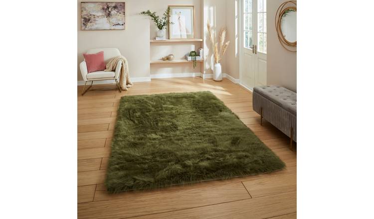 Mega Flooring Green Shaggy Plain Rug - 60 x 120cm