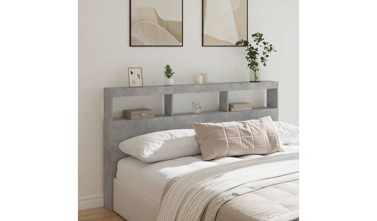Walplus Wood LED Headboard Cabinet - Granite Grey - 180 x 17 x 102 cm