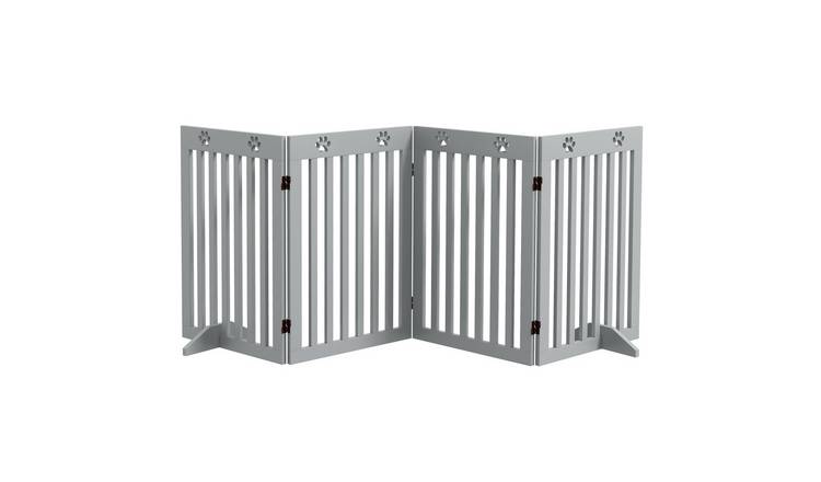 PawHut 4-Panel MDF Folding Freestanding Pet Gate - 204x75cm - Light Grey