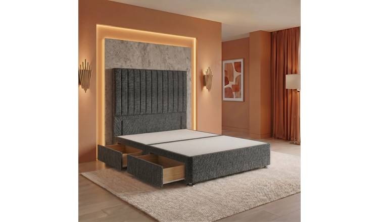 Somnior Heritage Tweed Divan Base 2 Draw 54" Headboard - Grey/Small Single