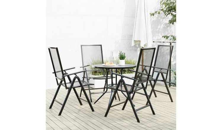 Walplus 5 Piece Steel Folding Garden Chair Set - Anthracite - 80 x 72.5 cm