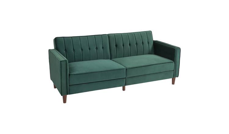 HOMCOM 3 Seater Velvet Reclining Button Tufted Sofa Bed - Green