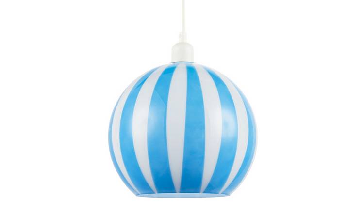 Happy Homewares Blue Coloured and White Striped High Gloss Pendant Shade - 25cm