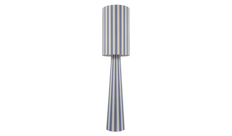 Happy Homewares Amparo Blue and Oatmeal Linen with Fabric Floor Lamp - 30cm