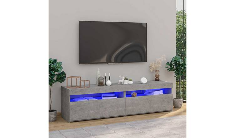Walplus 2 Piece Engineered Wood LED TV Cabinet - Concrete Grey - 75 x 35 x 40 cm