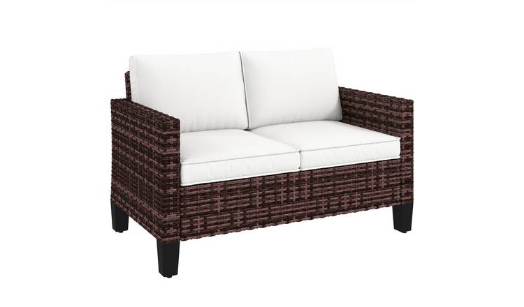 Outsunny 2 Seater Rattan Sofa with Cushions for Garden - Brown
