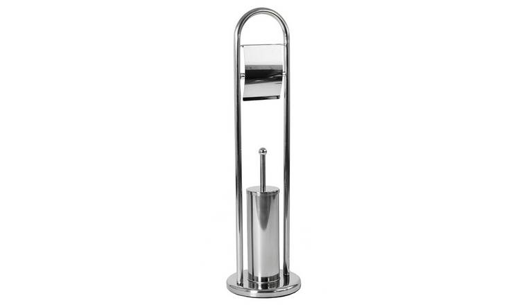 Bath Vida 2 in 1 Toilet Brush & Paper Holder with Round Base - Silver
