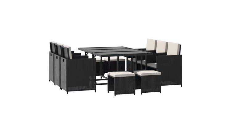 Outsunny 10 Seater Rattan Furniture Set with Cushions - Black