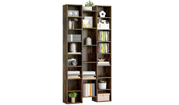 HOMCOM Modern Adjustable Freestanding Storage Bookcase - Rustic Brown