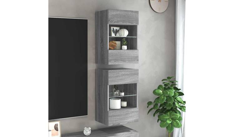 Walplus 2 Piece Wood TV Wall Cabinet - Grey Sonoma - 40 x 30 x 60.5 cm