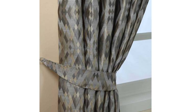 Homescapes Pack of 2 Geometric Jacquard Curtain Tie Backs – Grey