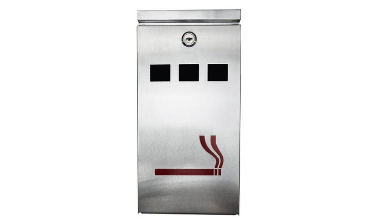 Furnished Wall Mounted Lockable Steel Outdoor Ashtray Bin - Stainless