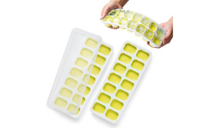 Keplin Stackable Lidded Silicone Ice Cube Trays - 2 Pack - Yellow