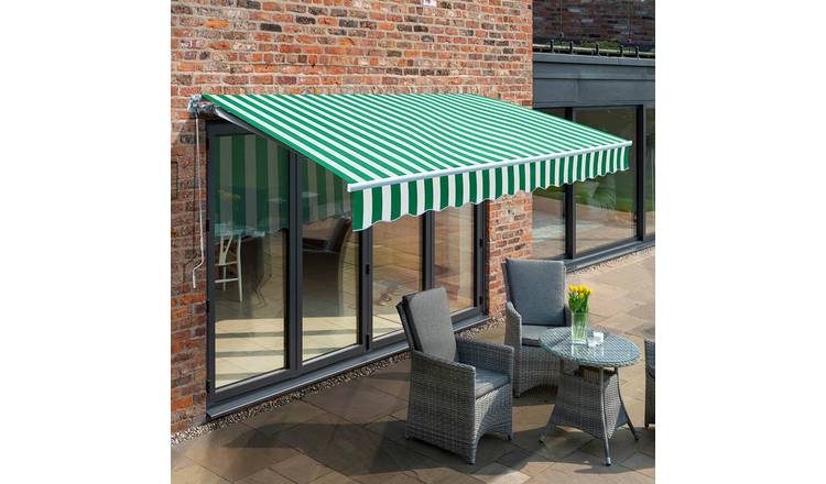 Primrose Awnings 2.5m x 2.0m Retractable Manual Awning Canopy - Green and White