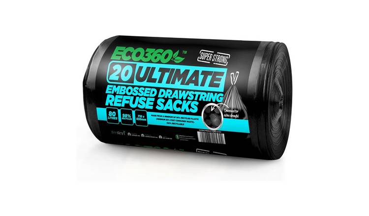 EcoBag Black 80L Embossed Drawstring Refuse Sacks - Pack of 20