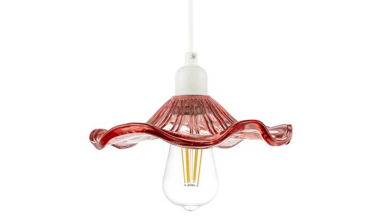 Happy Homewares Pink Lined Glass with Wavy Ruffled Edge Pendant Shade - 23cm