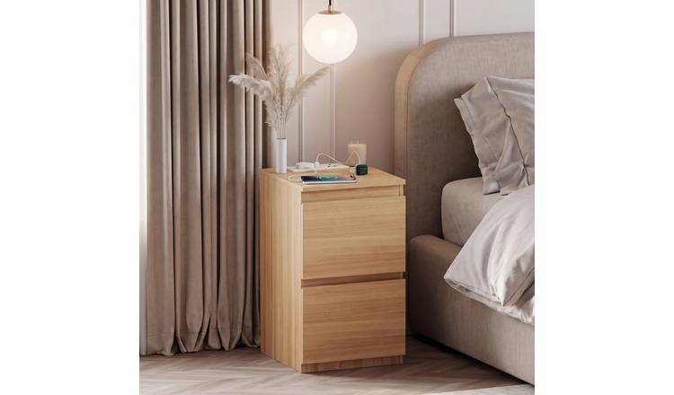 Vida Designs Denver 2 Drawer Bedside Chest with Power Outlet - Pine