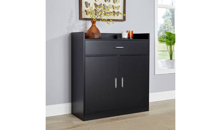 Home Source Novara 2 Door 1 Drawer Shoe Cabinet - Black
