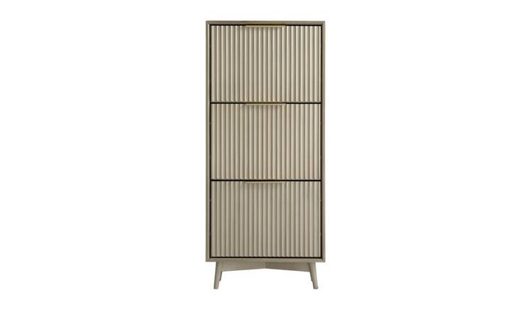 HomeGardenDirect Monza Fluted Shoe Storage Cabinet with Fluted Doors - Pale Ash